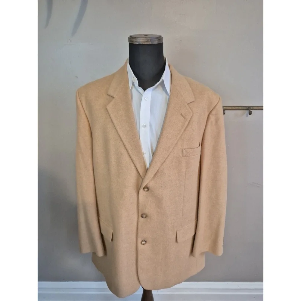 Bill Blass Mens Sports Coat 48L Beige Camel Hair Made in USA Blazer 3 Button